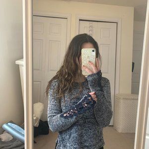 Navy Blue Hoodie w Floral Sleeves